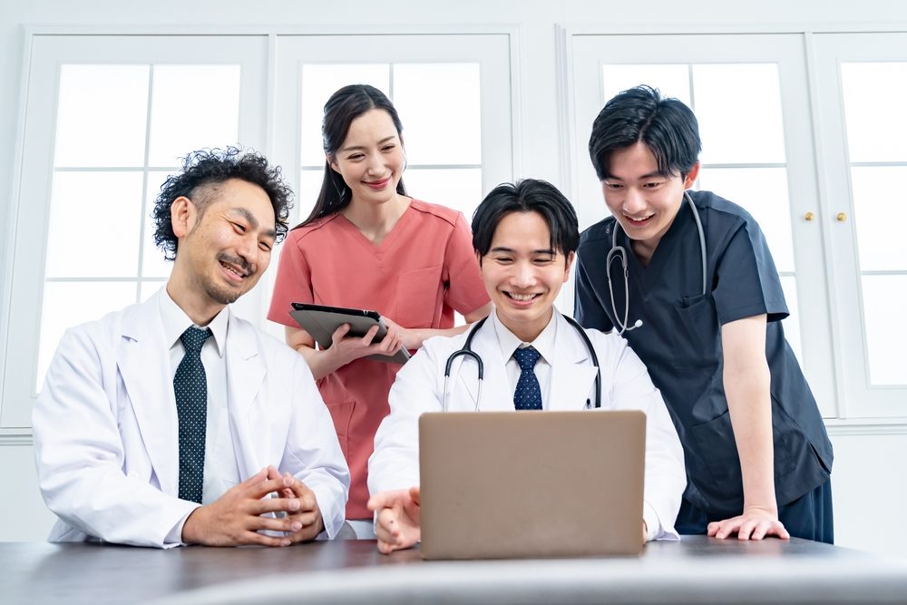 A friendly healthcare team consulting together