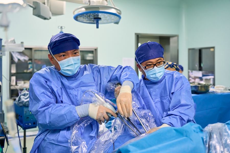 Surgeons in an operating theatre